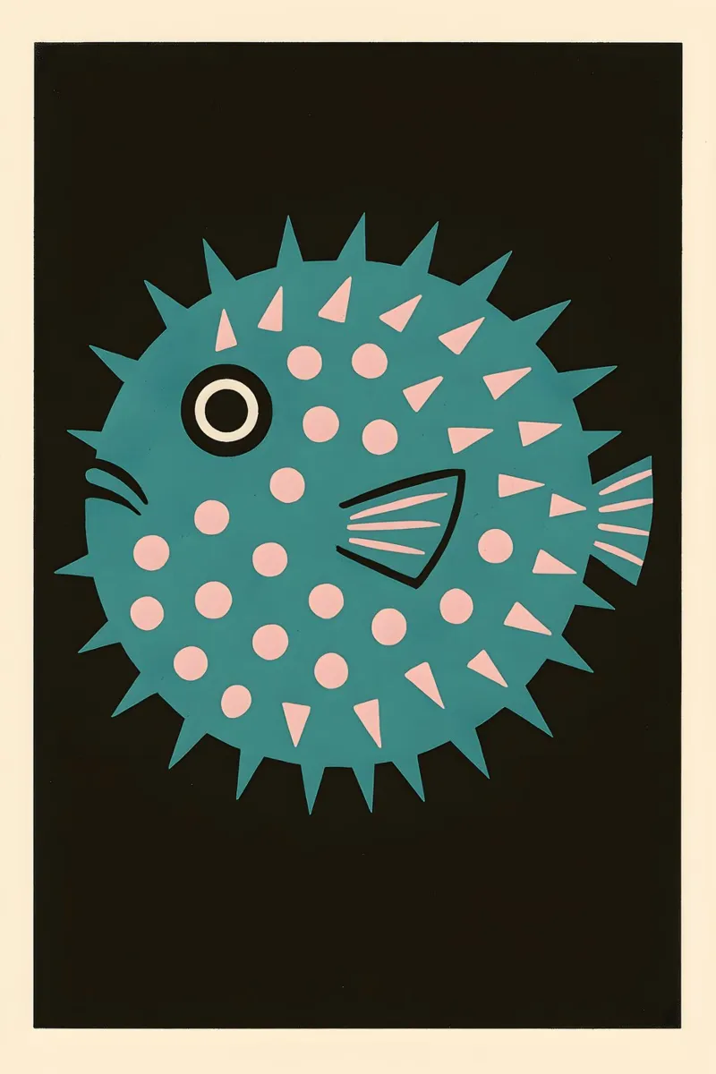 Teal Puffer – Bold Sea Creature Poster hahnemühle by Tide & Texture