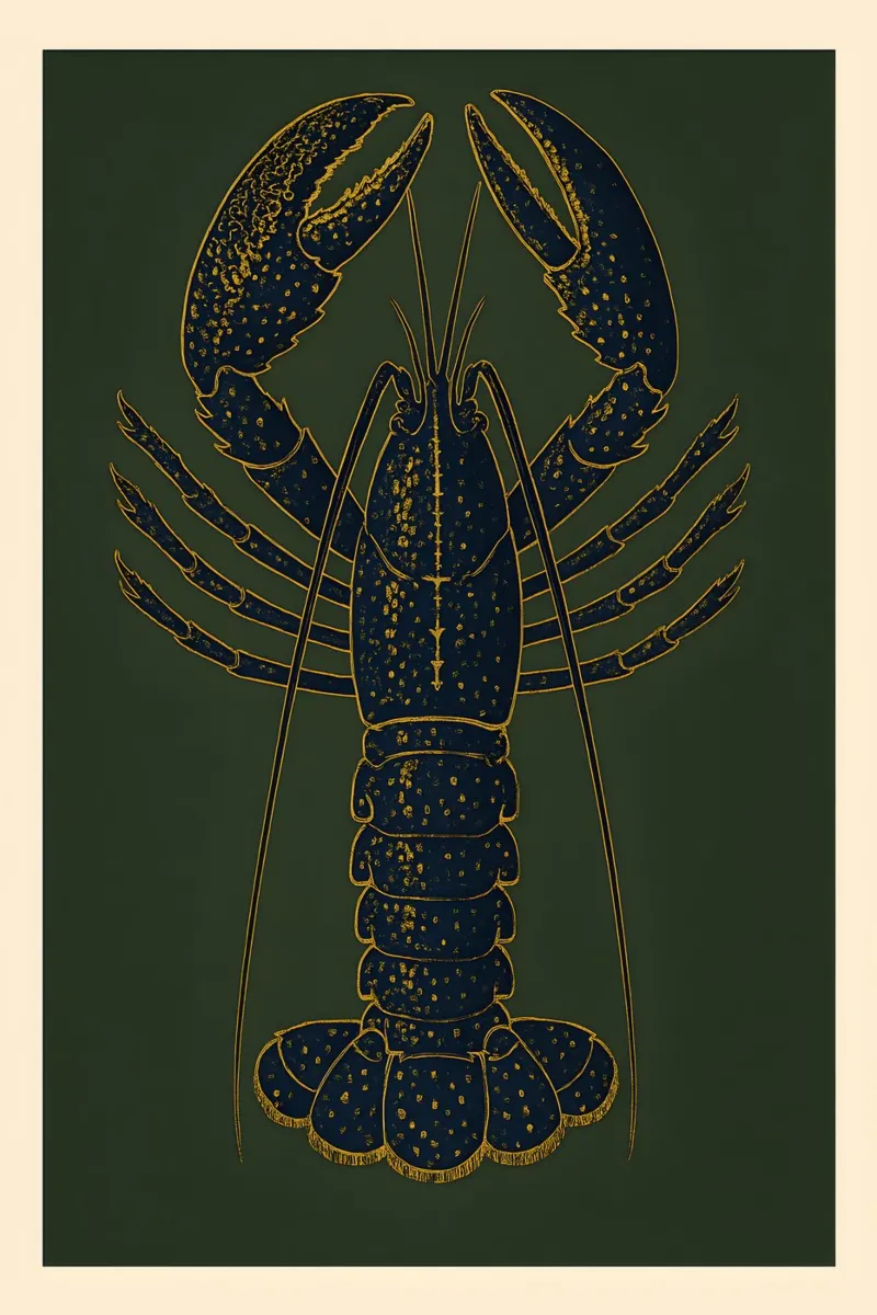 Olive Line Lobster – Detailed Ocean Poster hahnemühle by Tide & Texture