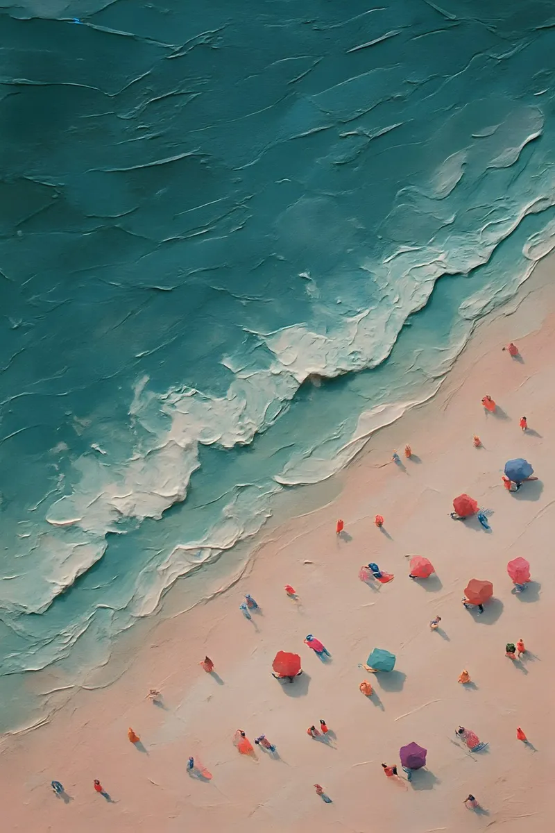 Pastel Beachscape with Umbrella Array poster da Tide & Texture