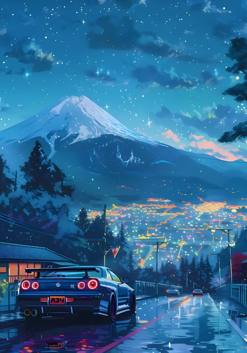 notte delle auto di montagna poster con telaio in plastica da MountainShop