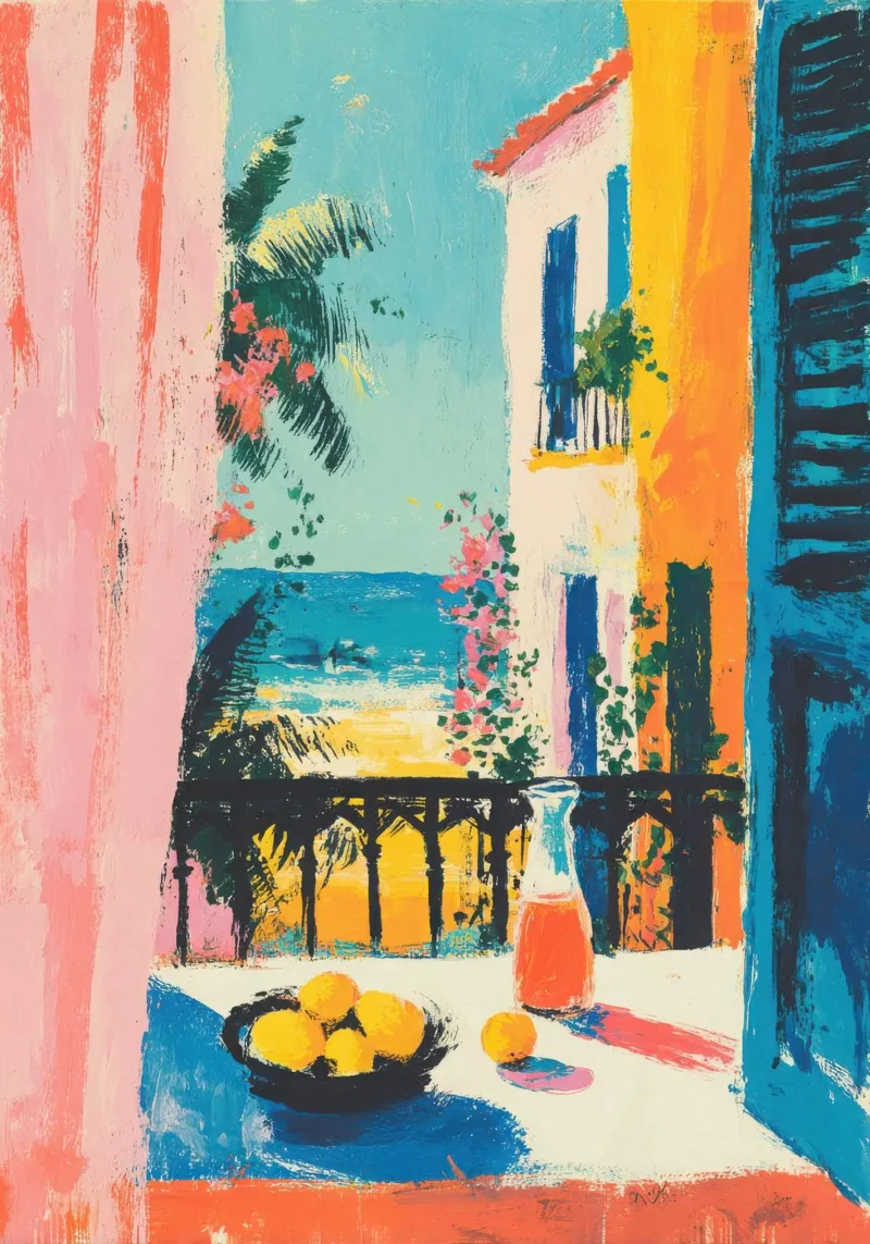 Balcone della Riviera in stile gouache di Matisse pellicola backlit da ArtByNiki