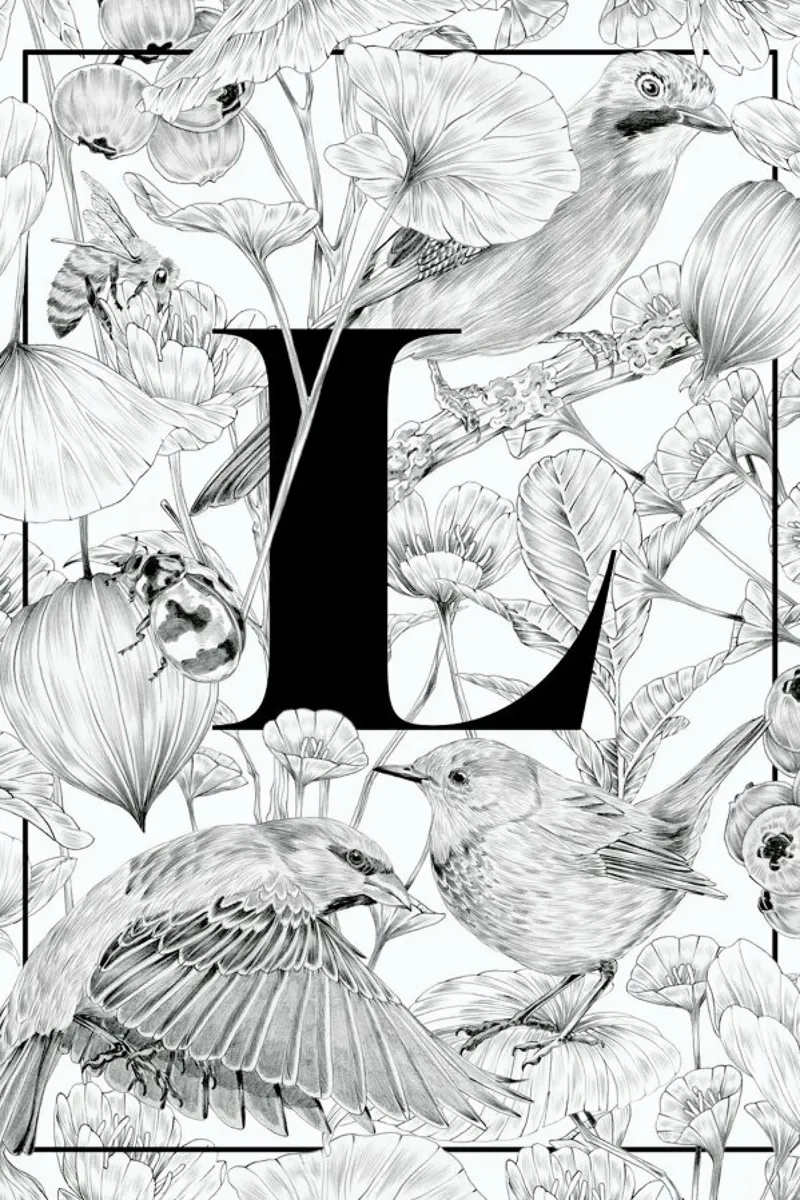 Floral Alphabet L poster con telaio in plastica da Faunesque