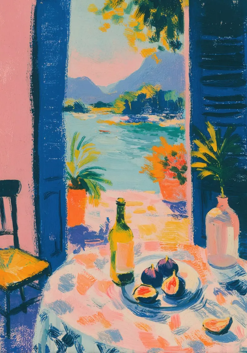 Inspiré par Matisse : Table avec figues et vue sur la mer hahnemühle de ArtByNiki