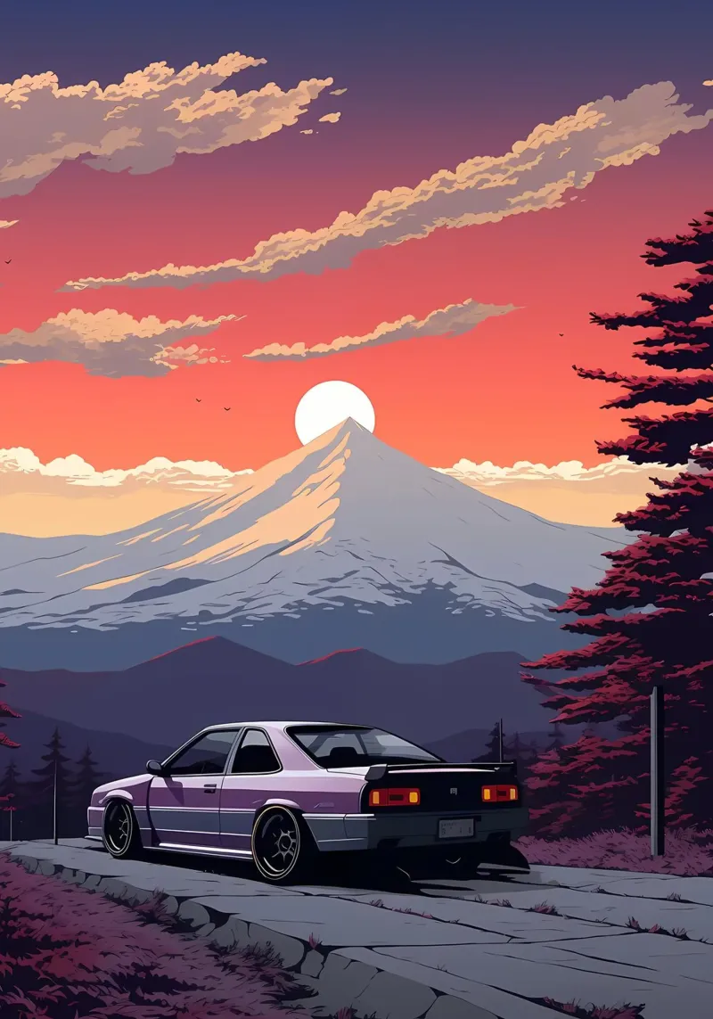 auto sunset mountain pellicola backlit da MountainShop
