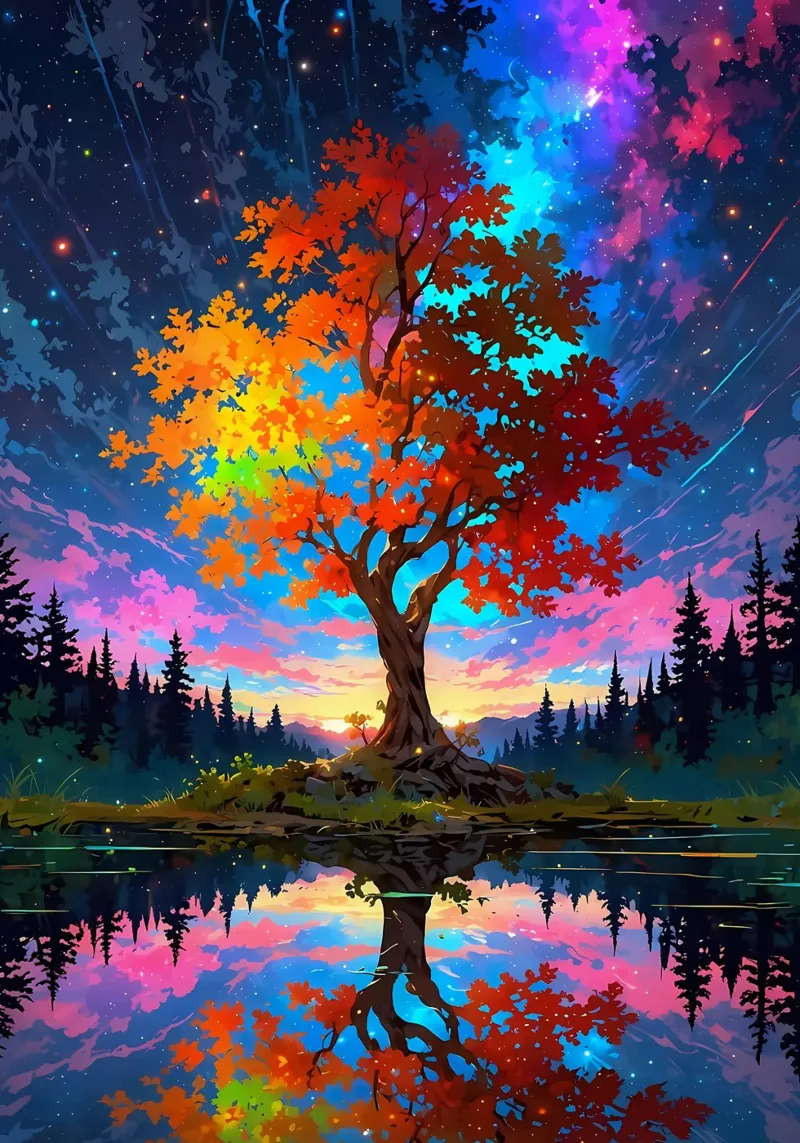 albero lago riflessione pellicola backlit da Jennifer R Spyhalski