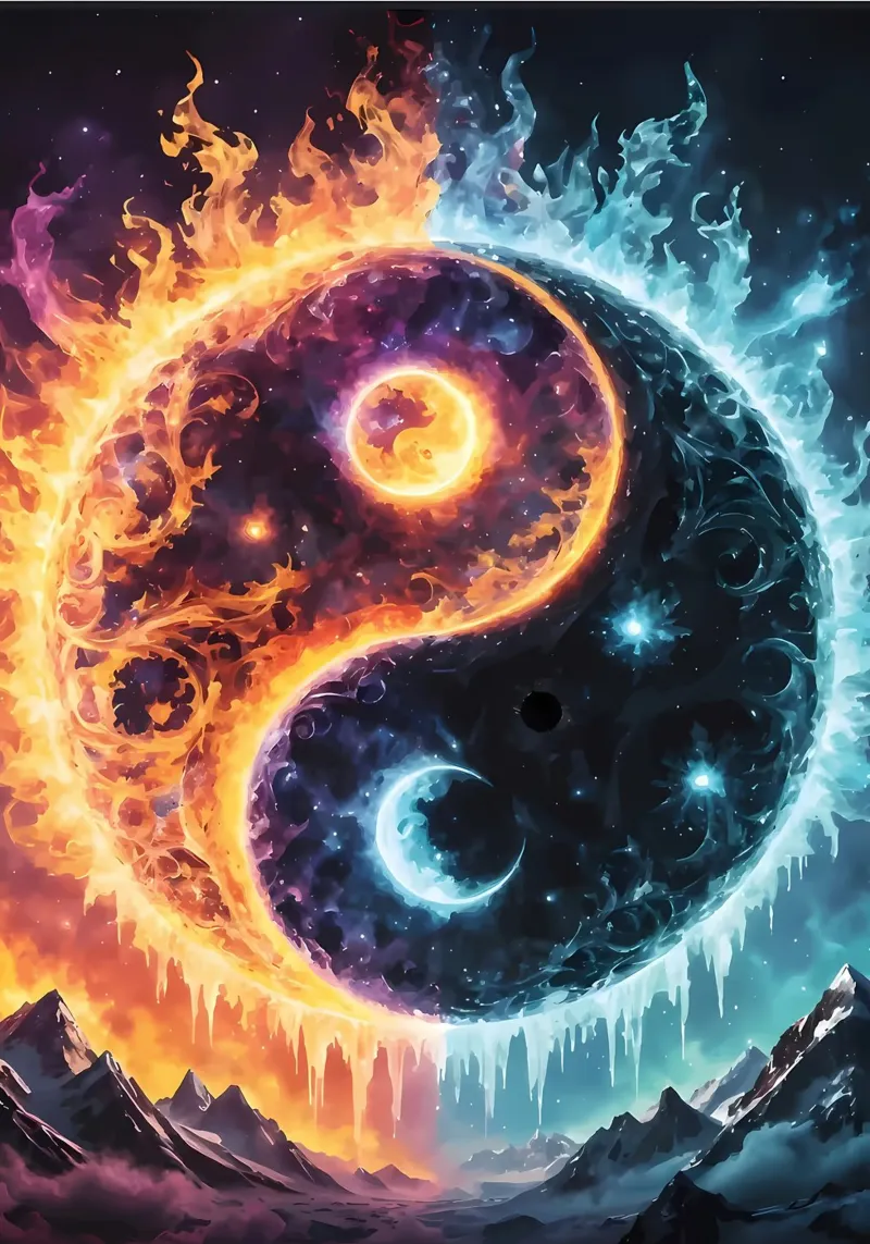 equilibrio yin-yang fuoco ghiaccio pellicola backlit da BacsicRonBaleShop