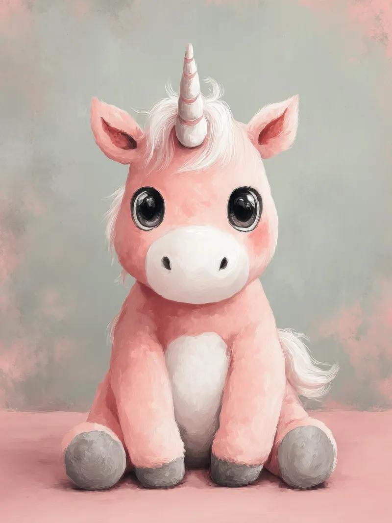 Pink Baby Unicorn Sitting with Shiny Eyes and Fluffy Mane canvas by Moodwall