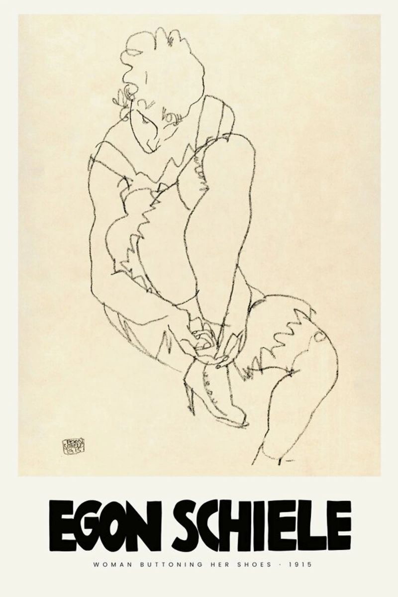 Schiele - Woman Buttoning Her Shoes II Poster von Vintage by JUNIQE