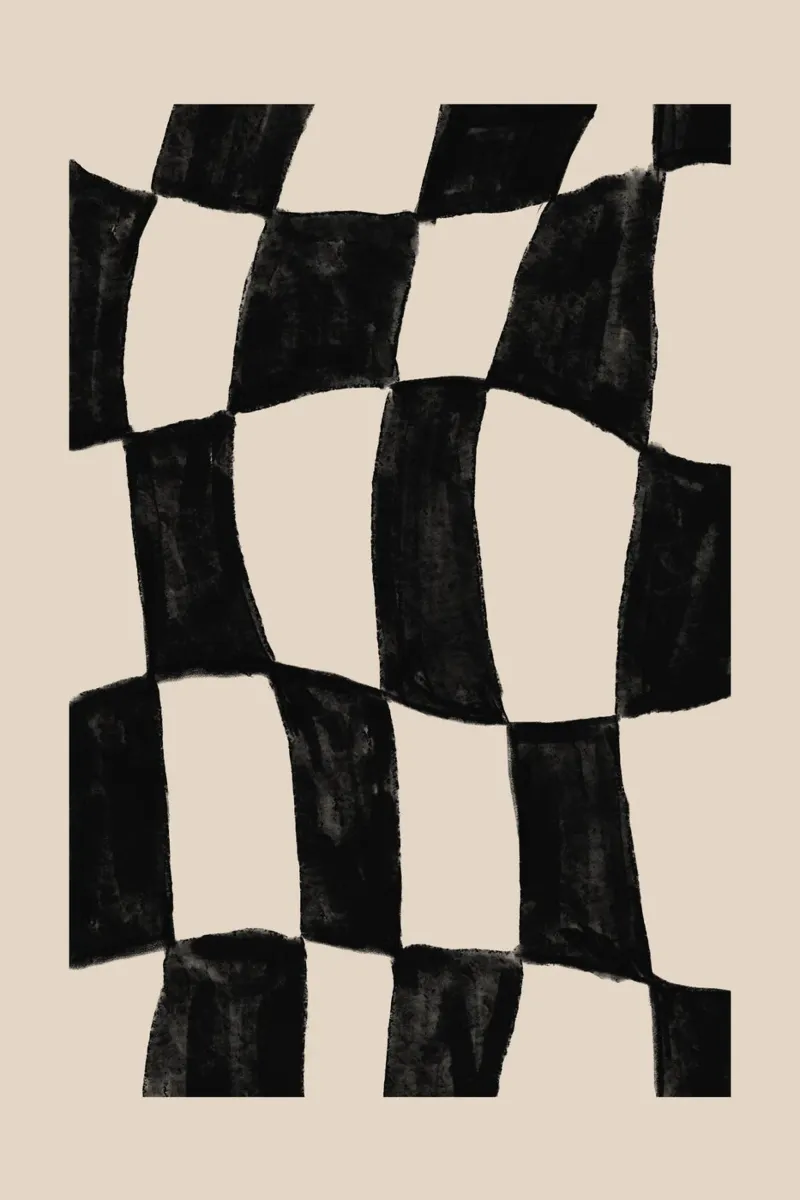 Checkerboard Black and Beige Art canvas with Floater frame by Melloi Art Print