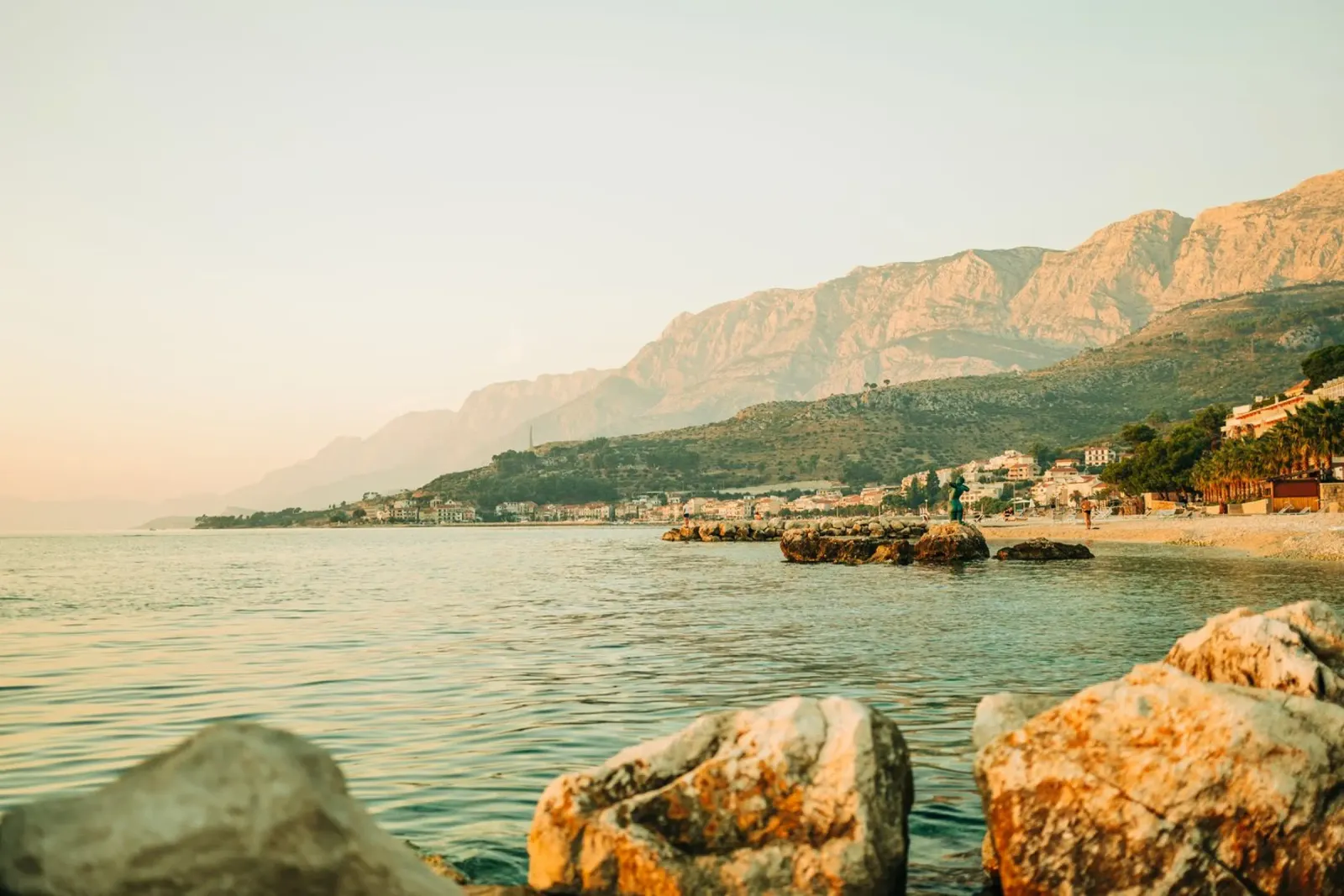 Croatia coast - landscape with beach and mountains canvas with Floater frame by Bold and Retro