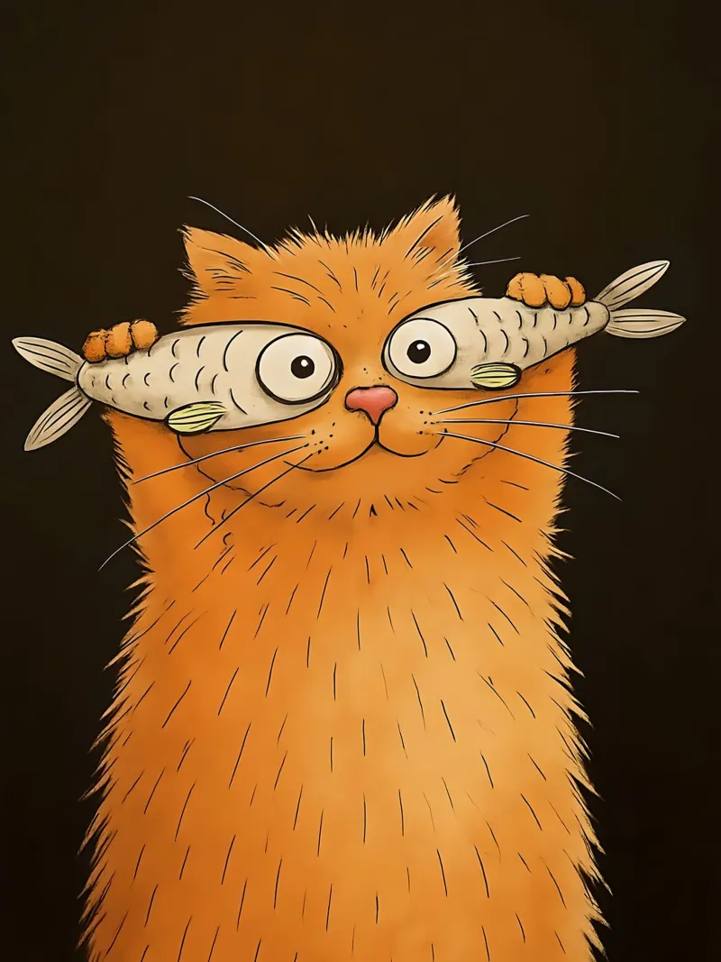 Gatto arancione con occhi di pesce poster con telaio in legno da 🥝 KIWI STORE