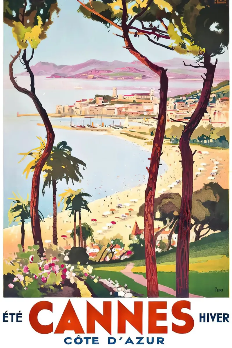 1938 Frankrijk Cannes Cote D'Azur Reizen canvas met Baklijst van MisteryMachine
