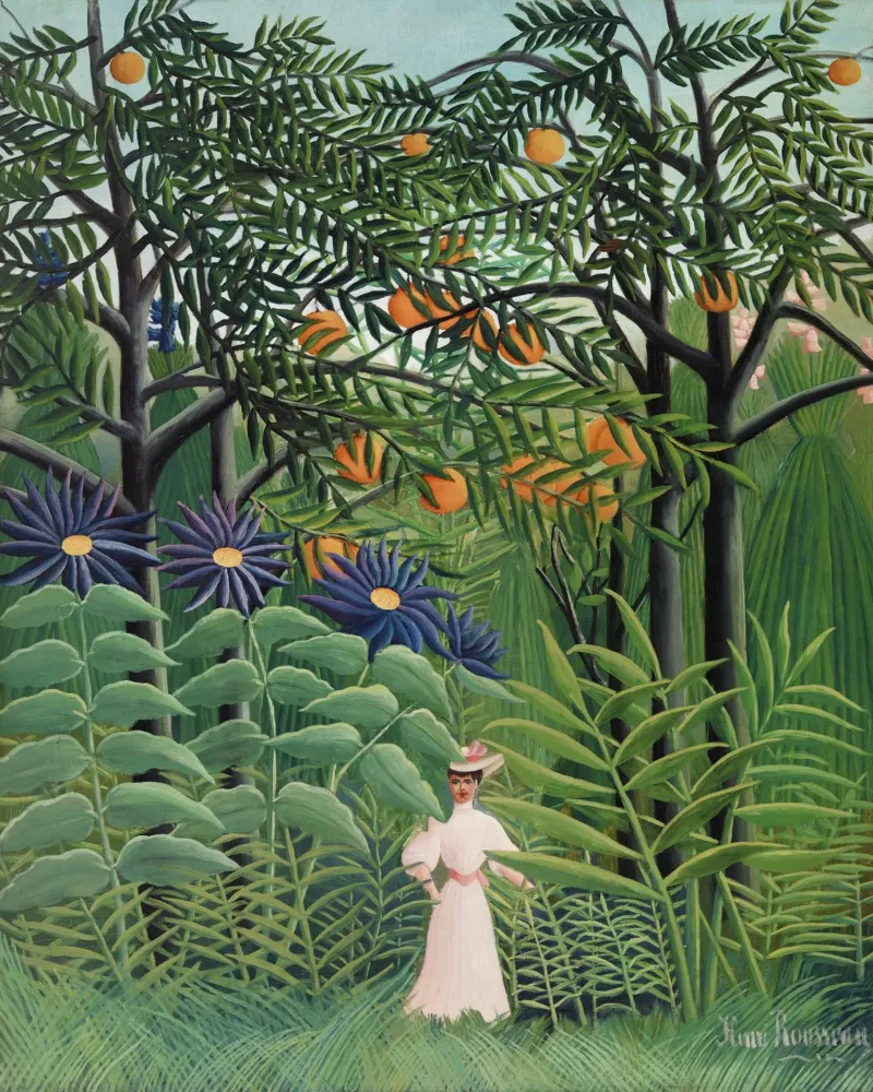 "Donna che cammina in una foresta esotica" di Henri Rousseau pellicola backlit da Classic Art Prints