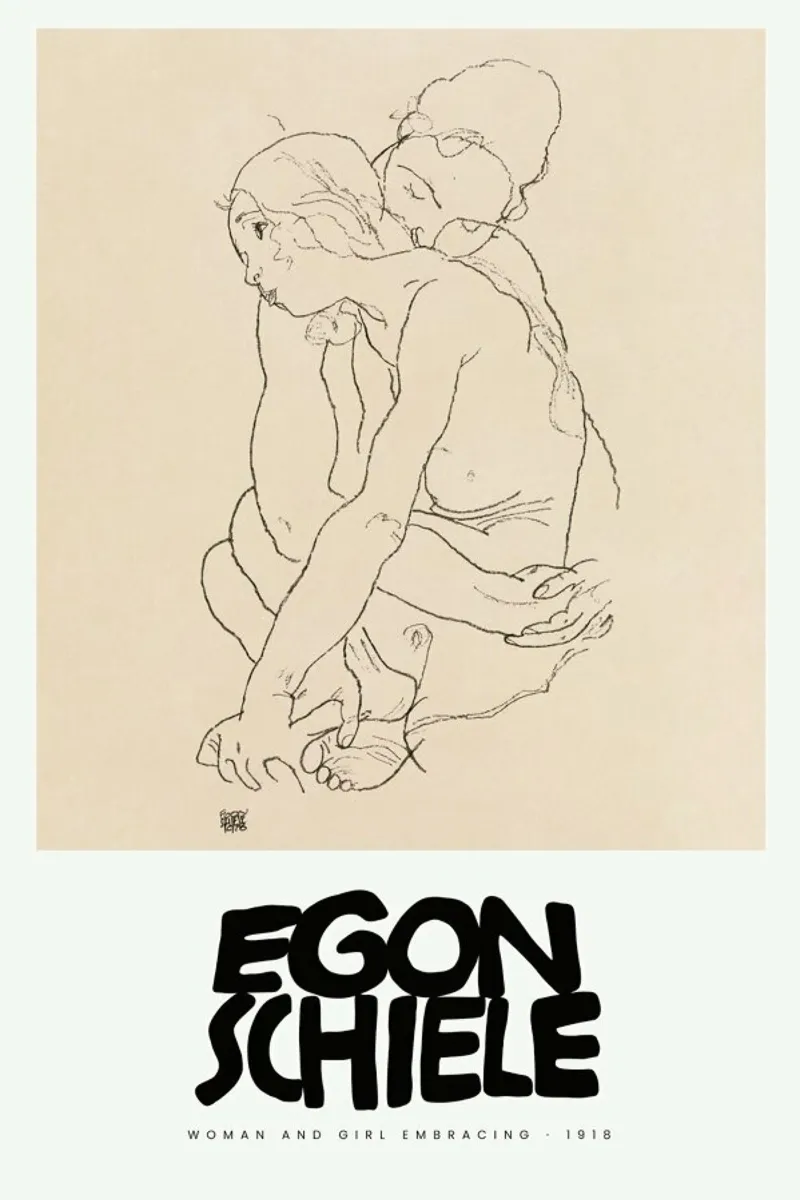 Schiele - Woman And Girl Embracing III poster con telaio in plastica da Vintage by JUNIQE
