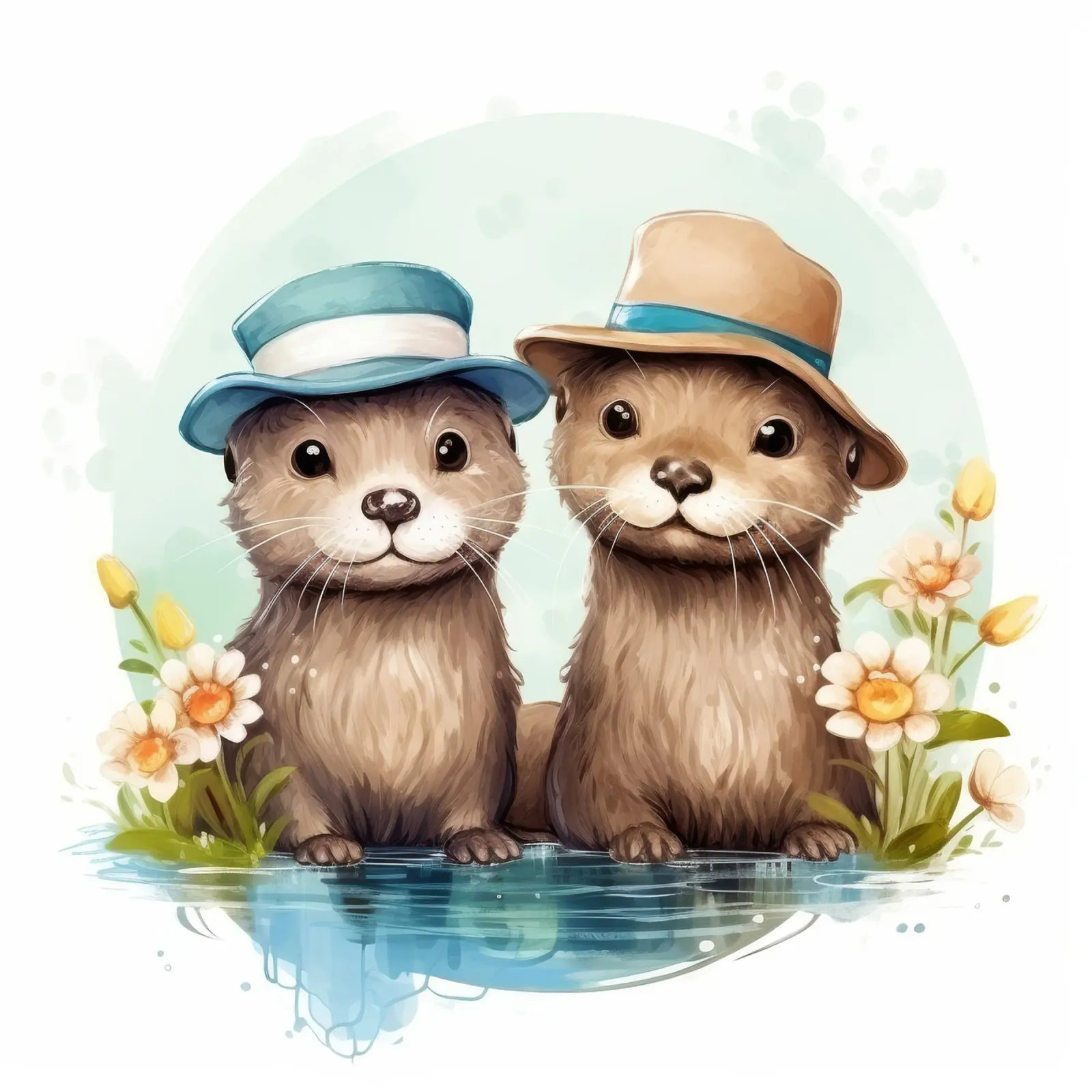 Retro Otter Duo canvas with Floater frame by Funny Animals