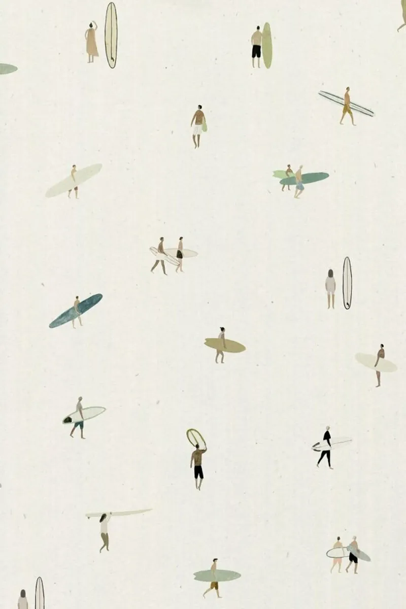 Tiny Surfers poster con telaio in alluminio da Isabelle Vandeplassche
