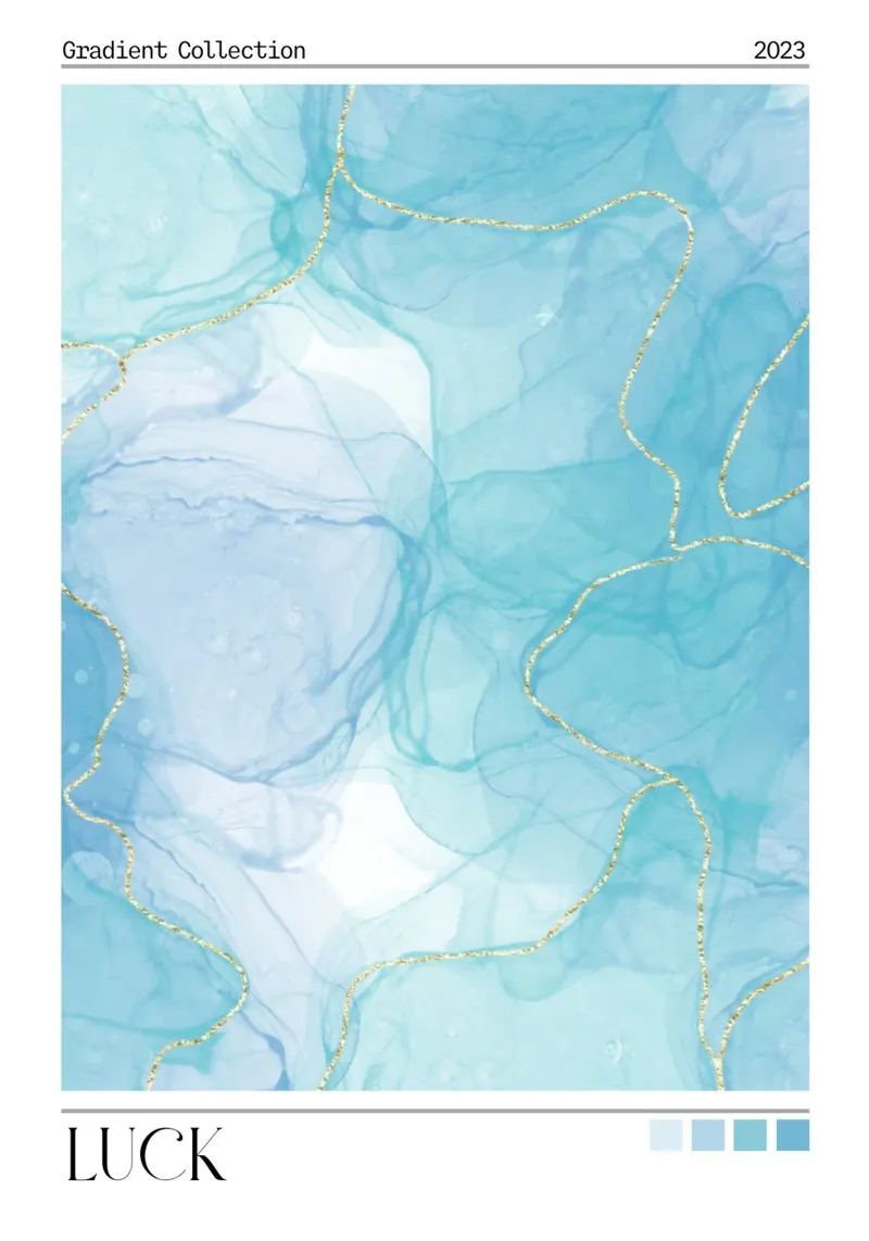 Geluk Blauw Goud Alcohol Inkt Kleurverloop Art Print canvas met Baklijst van homdeco