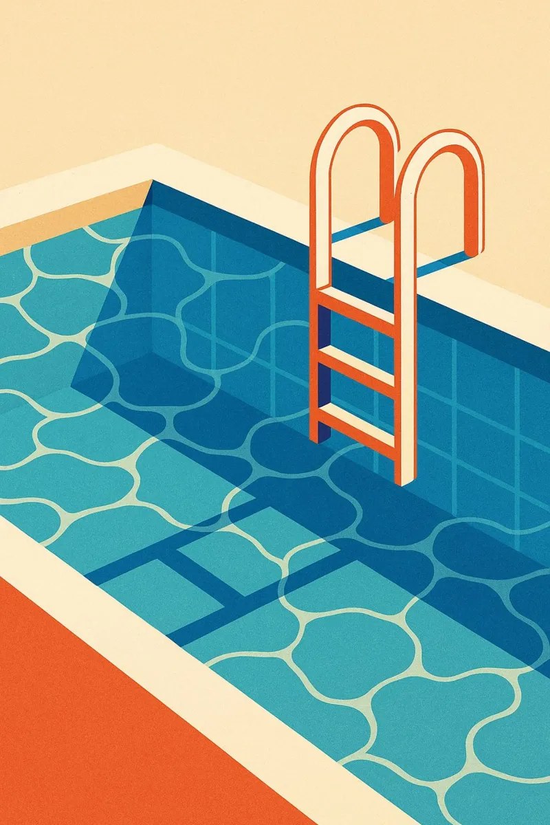 Empty pool with diving board and graphic ladder canvas by JETLAG | affiches voyage