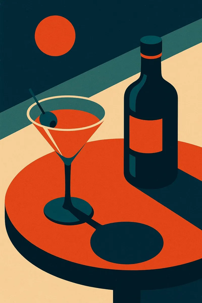 Cócteles de mesa retro al atardecer poster de Boissons - Affiches & posters - Retro