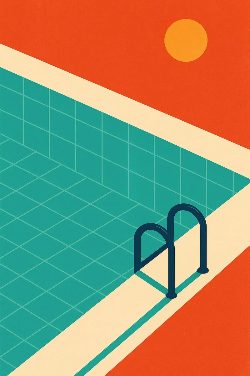 Minimalist retro pool in orange sunshine poster by JETLAG | affiches voyage