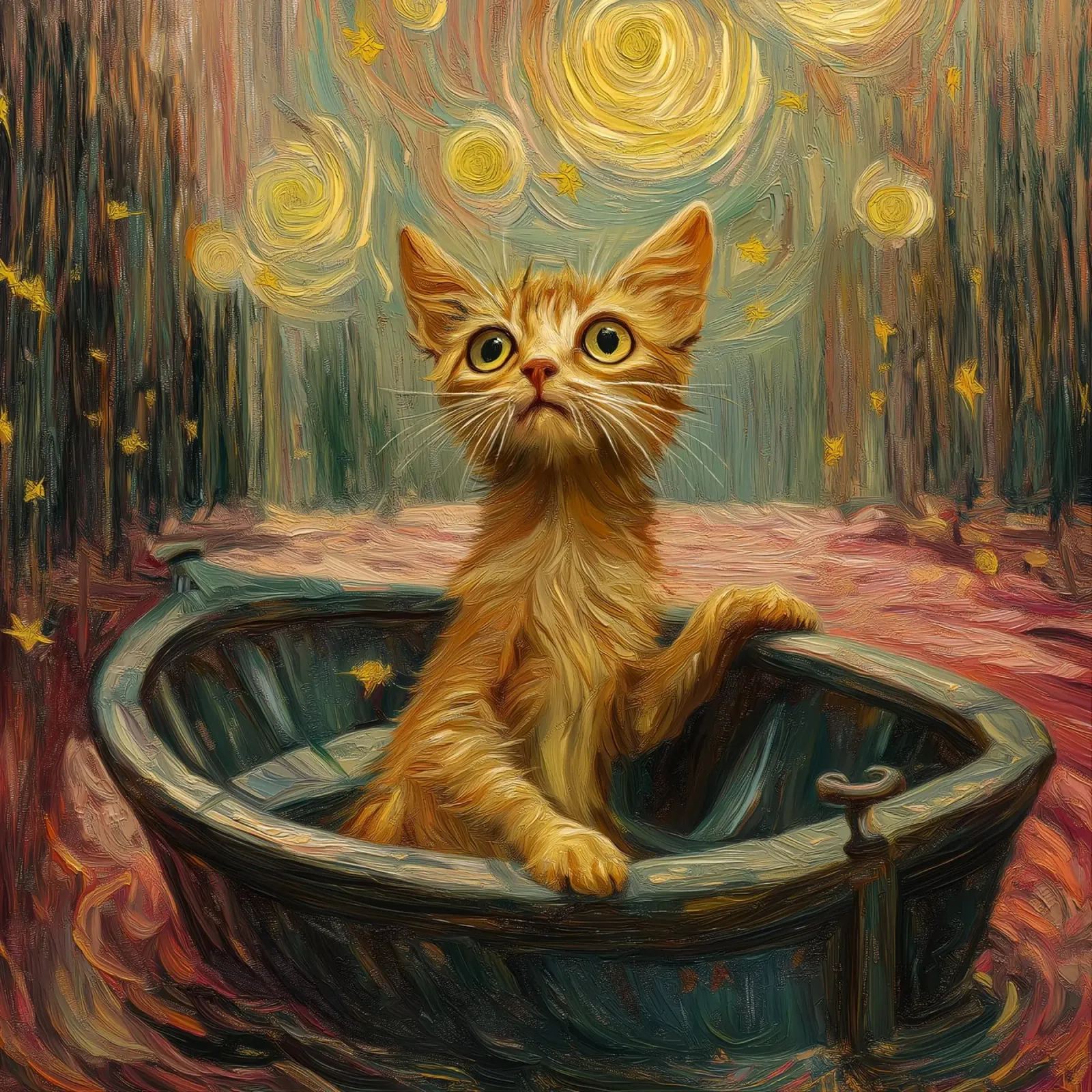 Gatto in pittura poster con telaio in alluminio da Motivate-Today