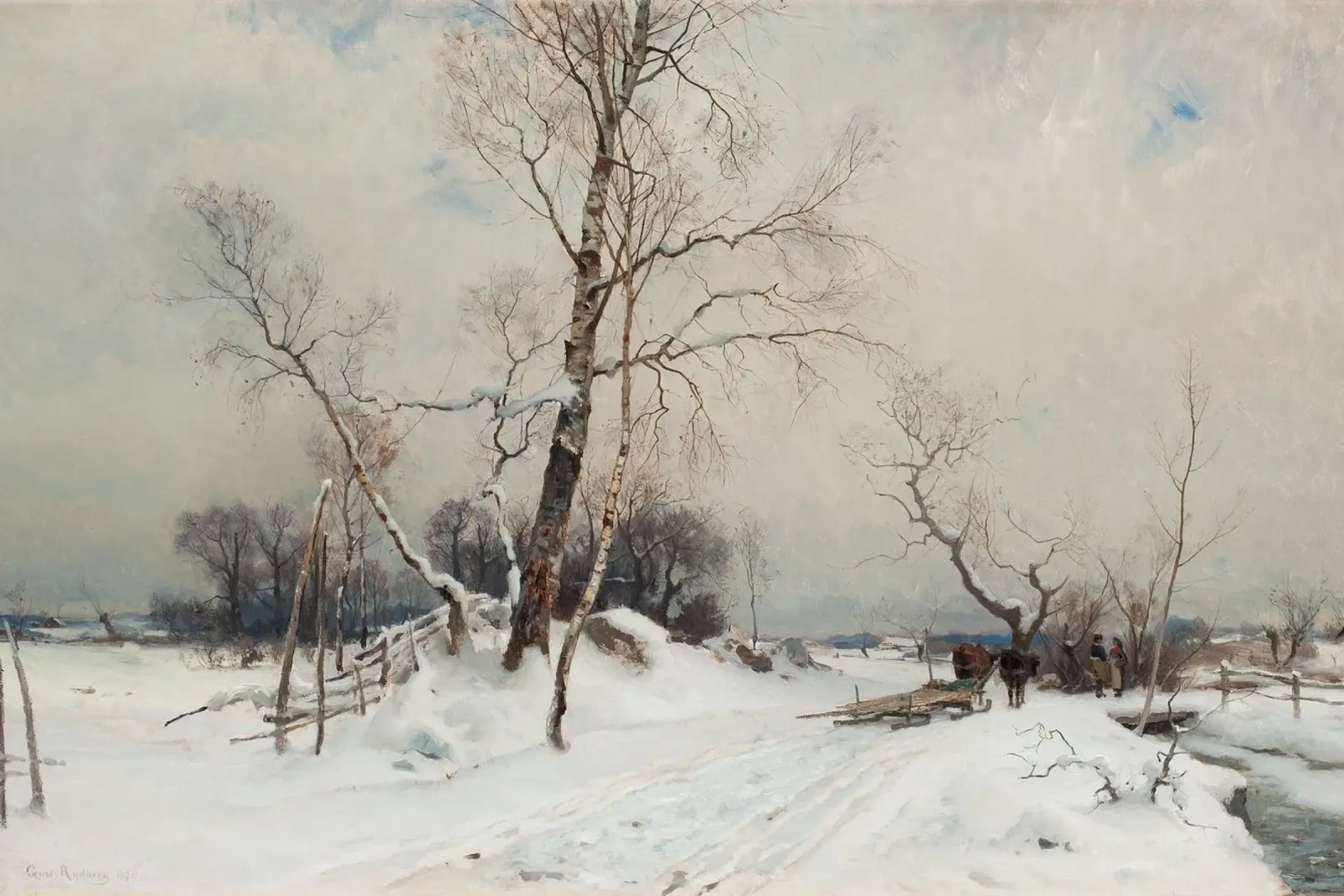 George Inness Paesaggio invernale - Strada innevata e viaggiatori pellicola backlit da ClubArt