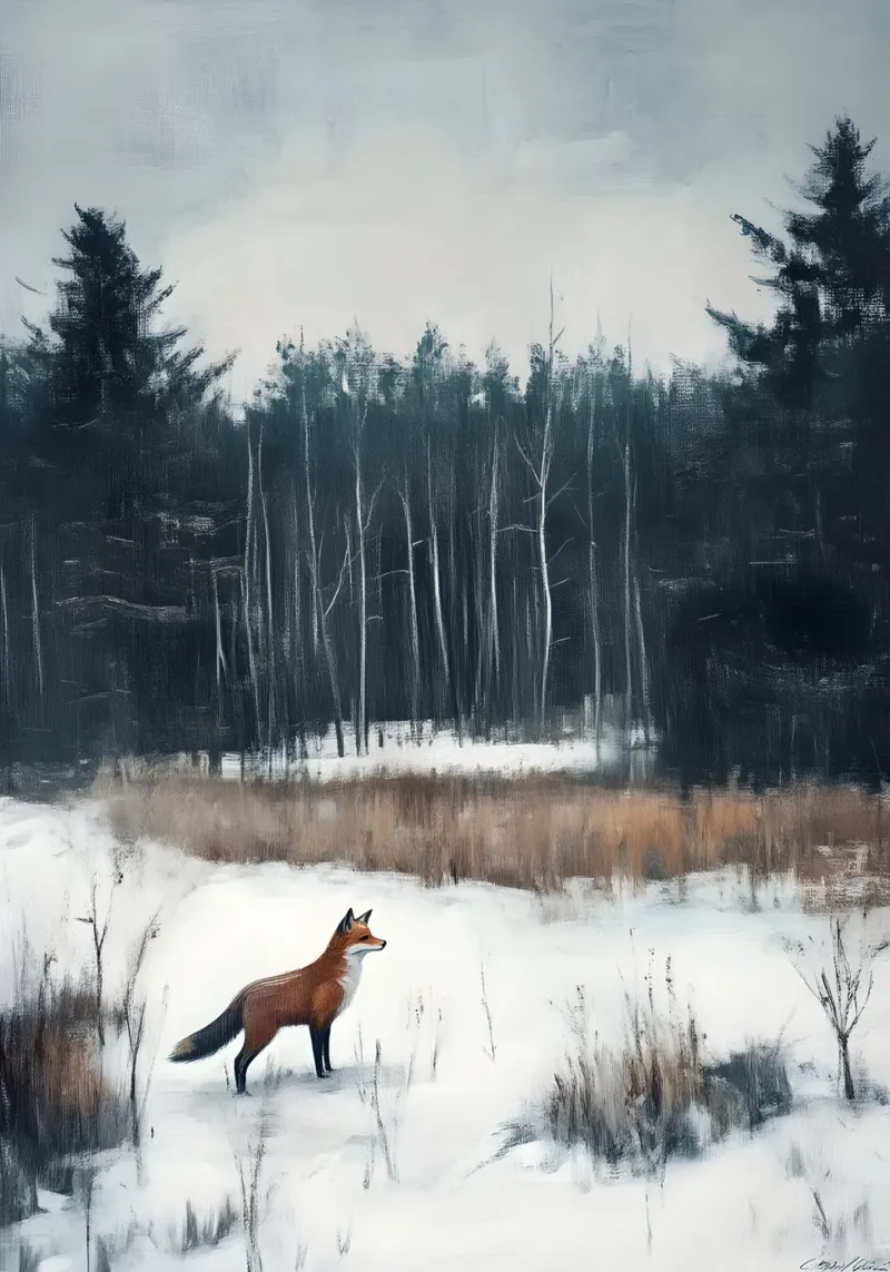 Red Fox Snowy Forest Art Print - Vida salvaje invernal metacrilato de ClubArt