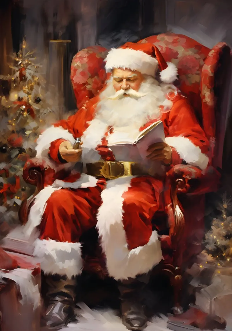 Impression d'art sur la lecture du Père Noël - Noël classique hahnemühle de ClubArt