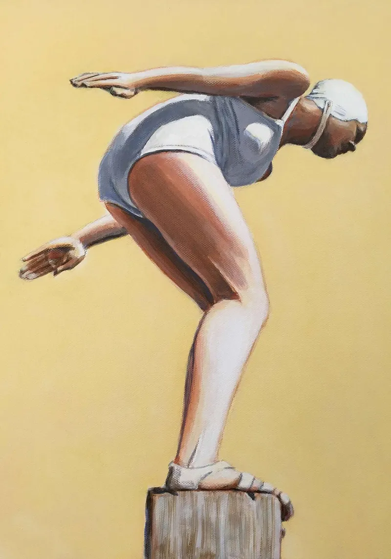 Sarah Morrissette - Tuffatore su un palo poster con telaio in alluminio da Rachelwhell