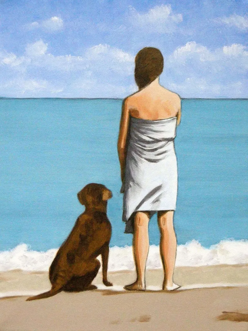 donna e cane sulla spiaggia - sarah morrissette poster da Rachelwhell