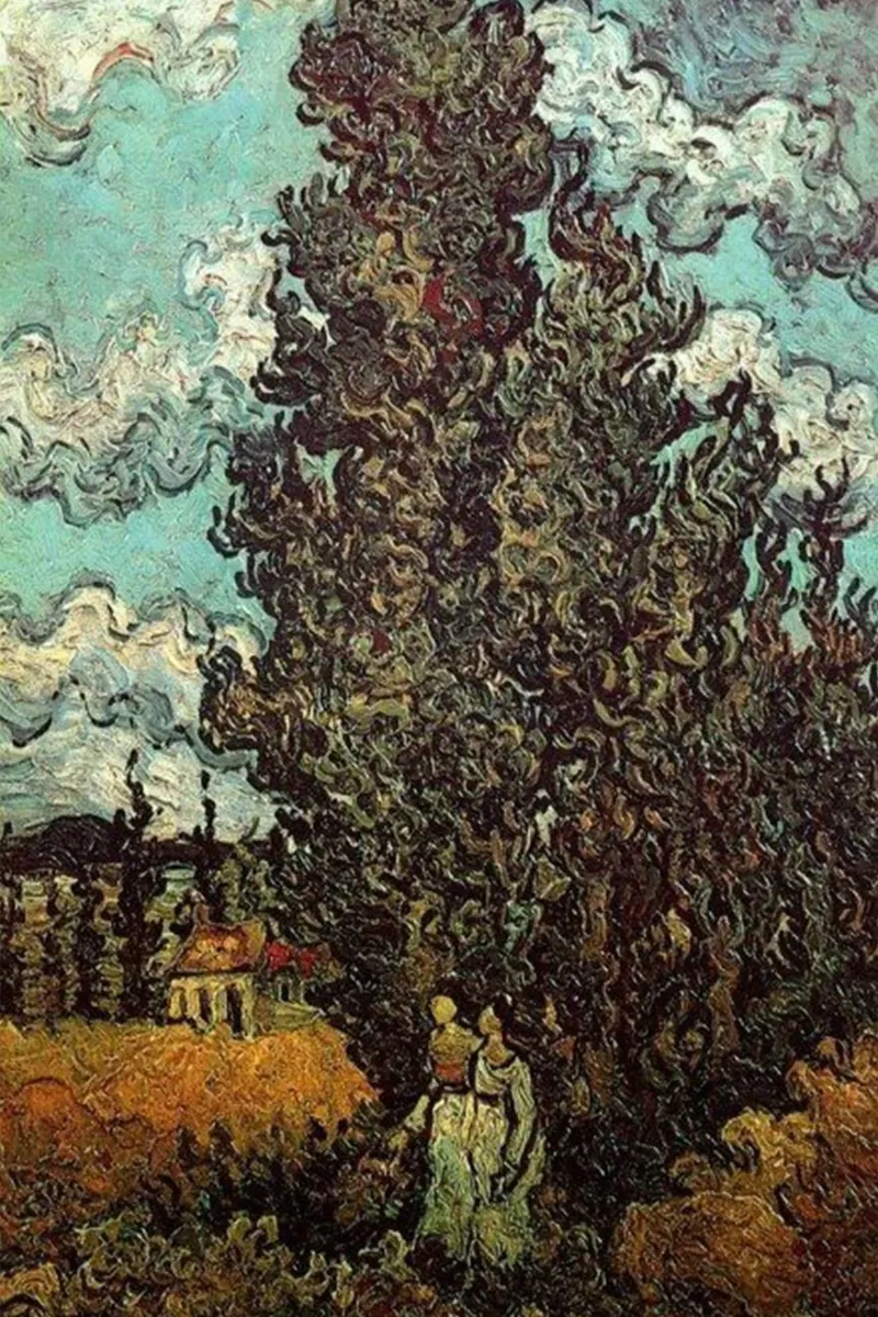 two figures under the fir tree canvas by cloud shop