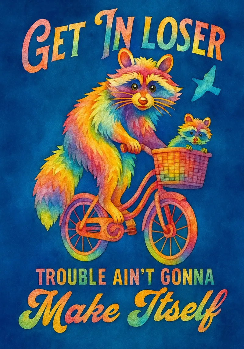 Funny Raccoon Get In Loser Trouble Ain't Gonna Make Itself poster with wooden frame by onerules