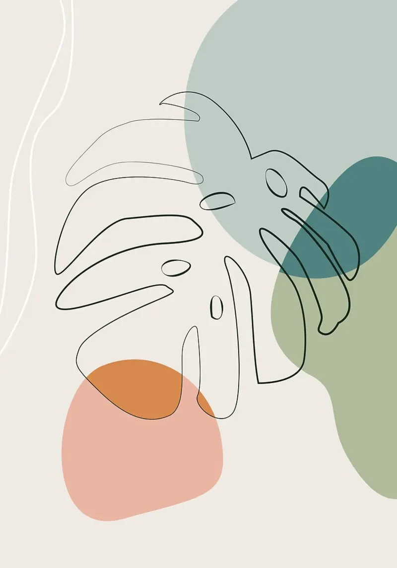 Foglie di Monstera Line Art con forme alluminio dibond da Patrick J Curtis