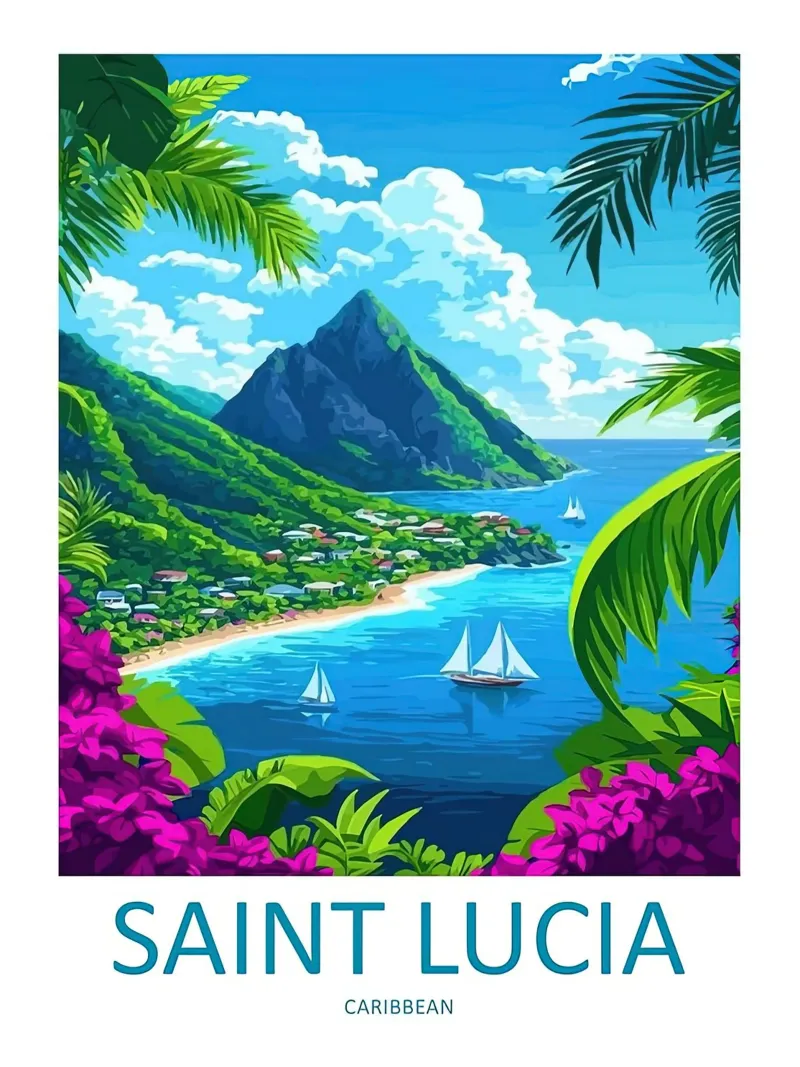 St. Lucia Poster mit Kunststoffrahmen von Travel