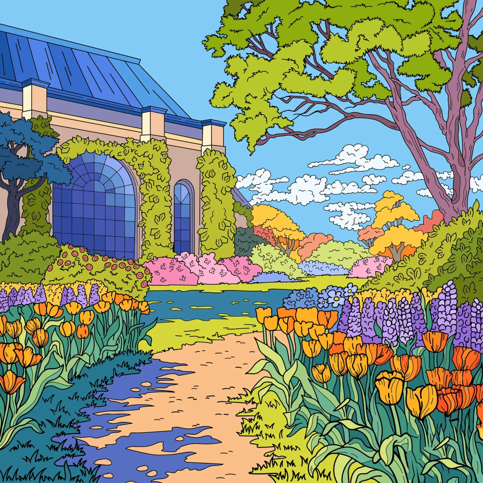 Bloementuin Schilderen canvas van Fanya Art