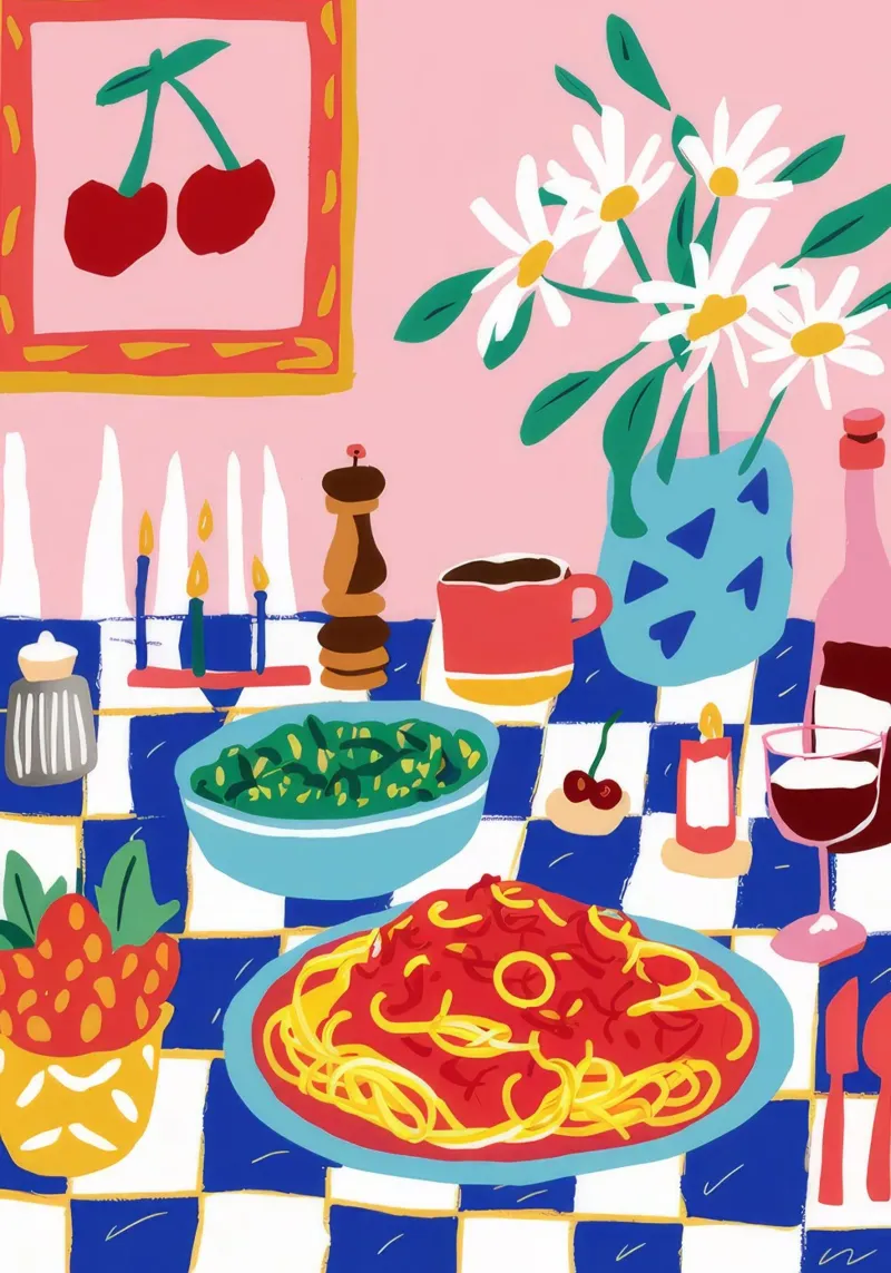 Spaghetti and Lily Dinner pellicola backlit da Muse Artworks