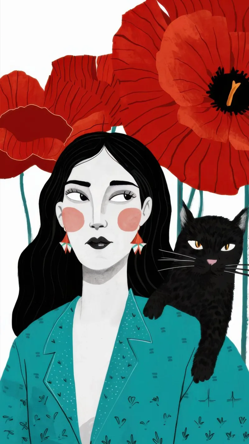 Papavero rosso Gatto nero carta hahnemühle da Marigold Tiga