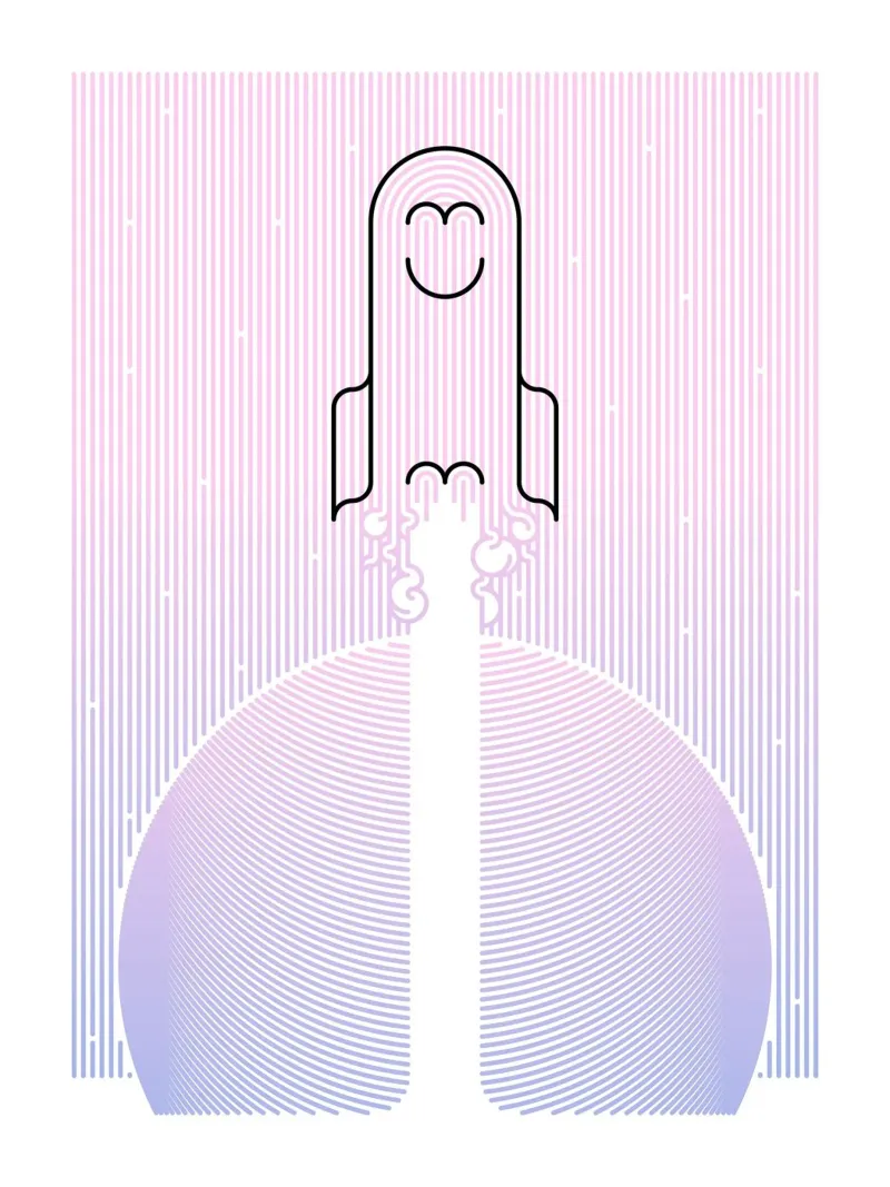 funny rocket poster with aluminum frame by pastel color shape