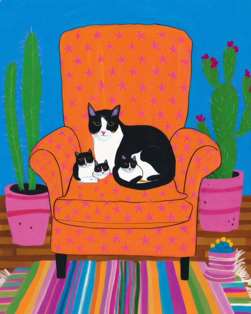 Gatti da poltrona arancioni poster con telaio in alluminio da Stone Decade