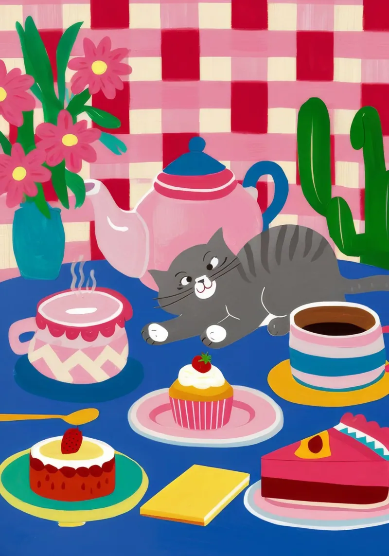 Tea Party felino pellicola backlit da Muse Artworks