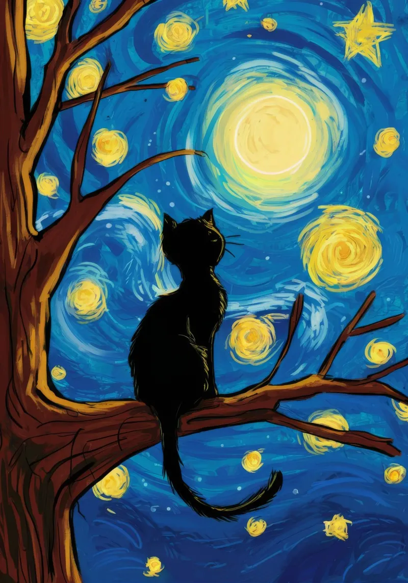 Gatto dell'albero della notte stellata plexiglass da Stone Decade
