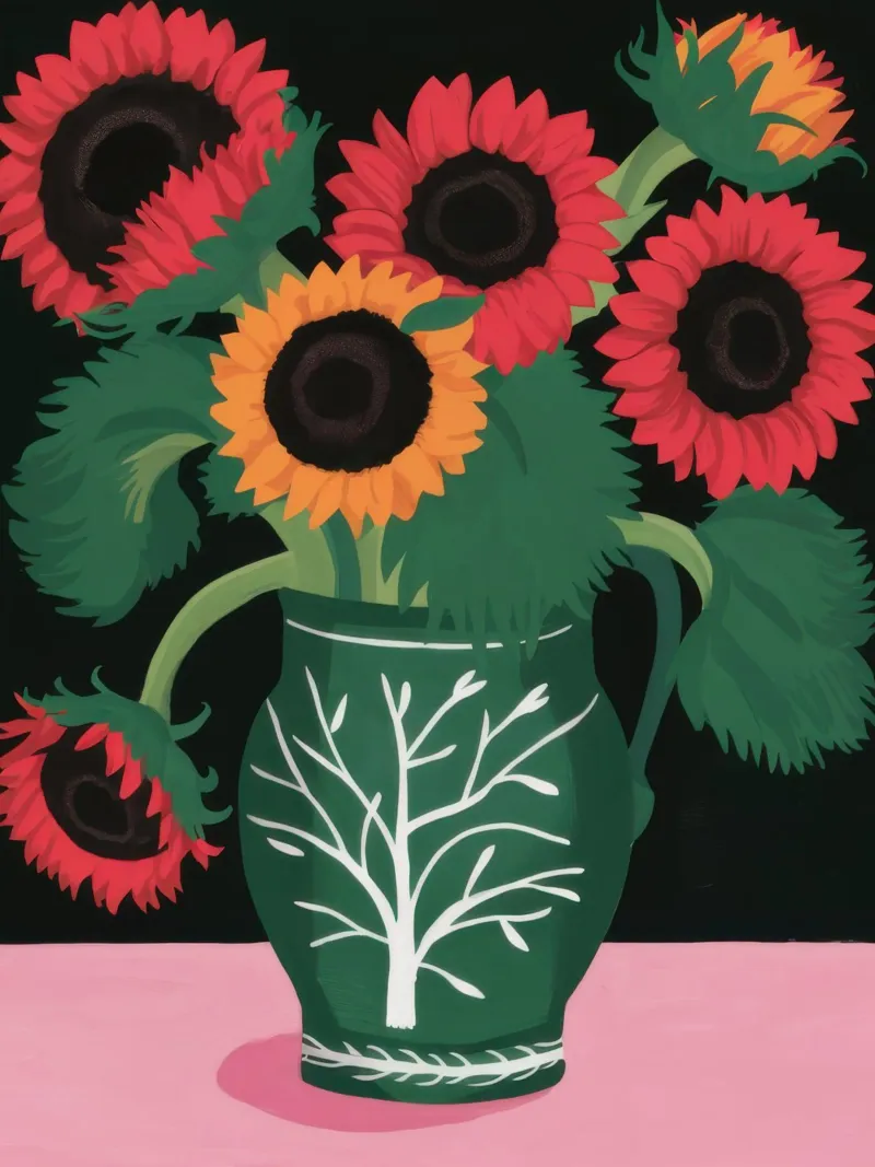 Girasoli in vaso verde poster con telaio in plastica da Sentinel Glow