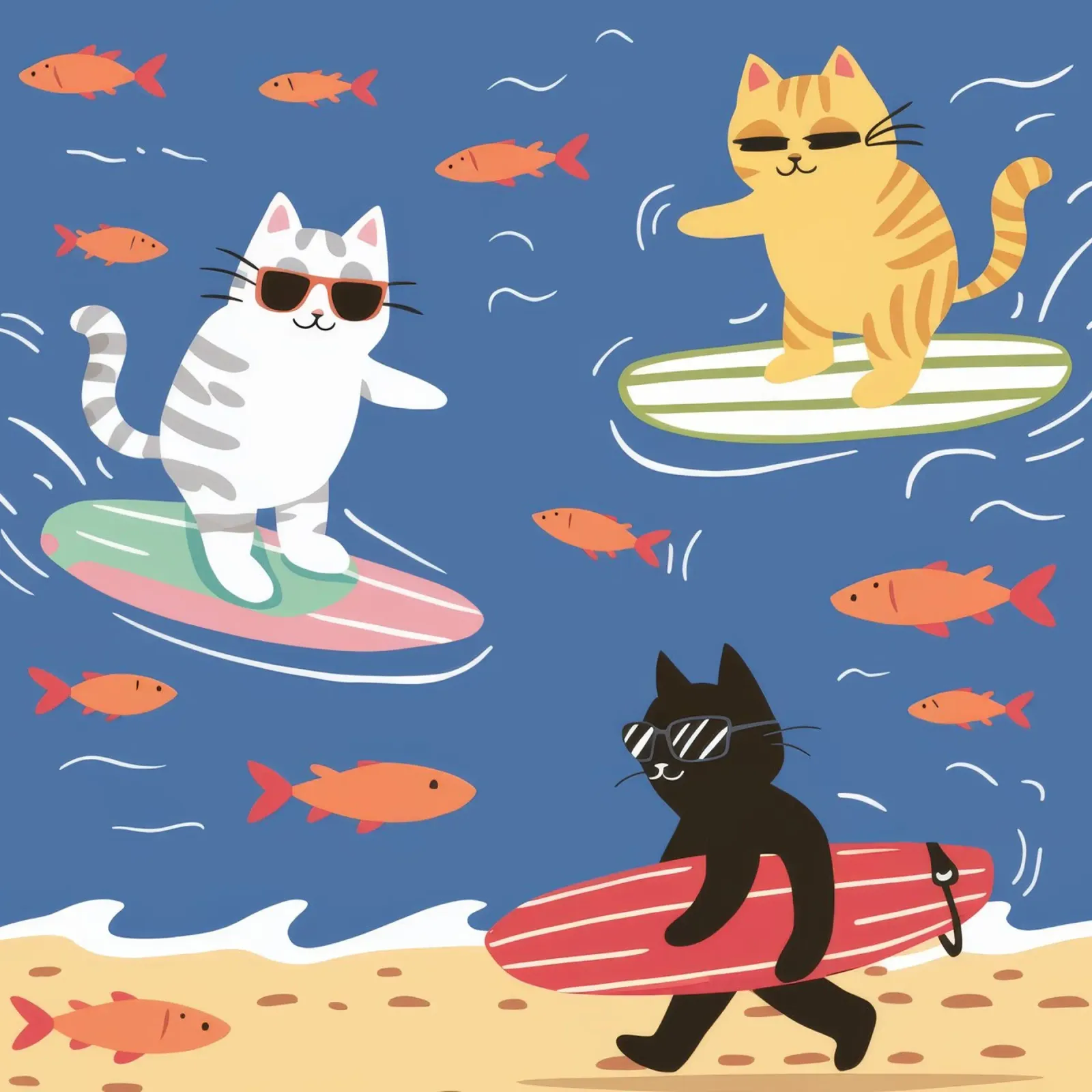 Surfen Katten Zomer canvas met Baklijst van Stone Decade