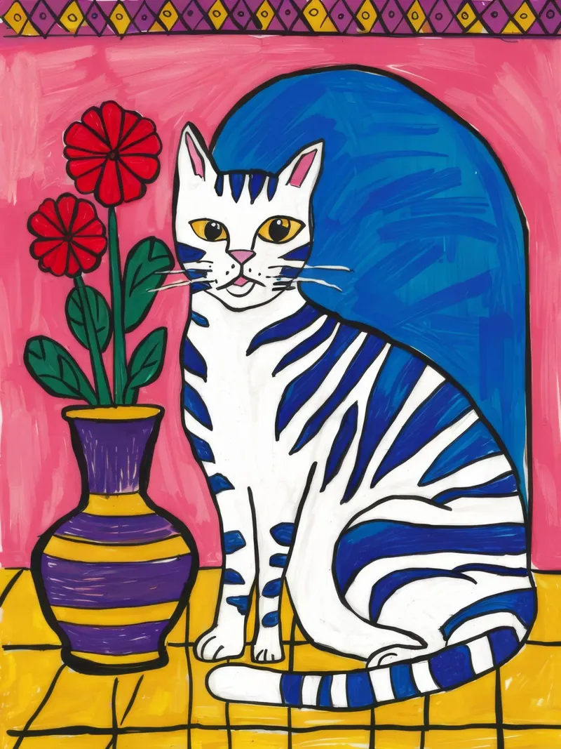 Gatto a righe Vaso blu pellicola backlit da Stone Decade
