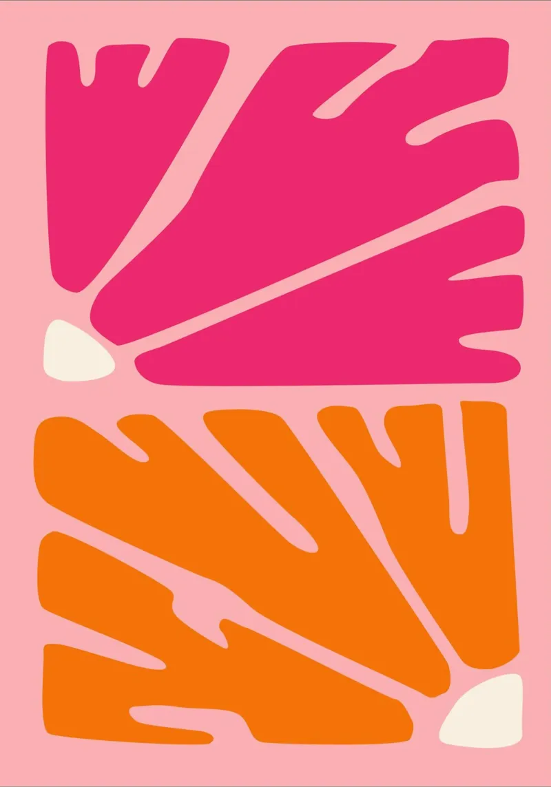 Kühnes abstraktes botanisches Muster in Rosa- und Orangetönen Hahnemühle von The Art Club