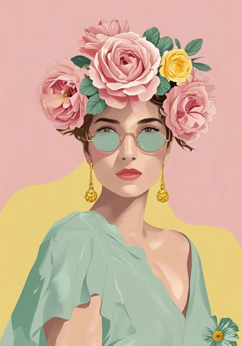 Portrait de femme - Dolce Vita poster with aluminum frame by Idées & Création