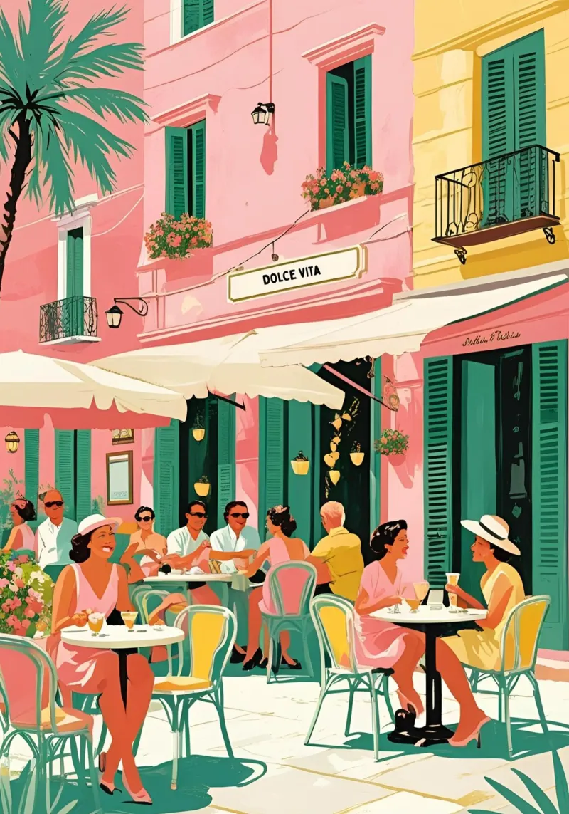 Scène de vie - La dolce vita poster with aluminum frame by Idées & Création