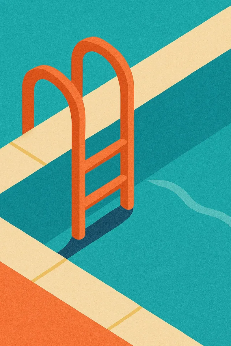 Zwembad - Een minimalistische poster met een vakantiegevoel poster met aluminium frame van JETLAG | affiches voyage