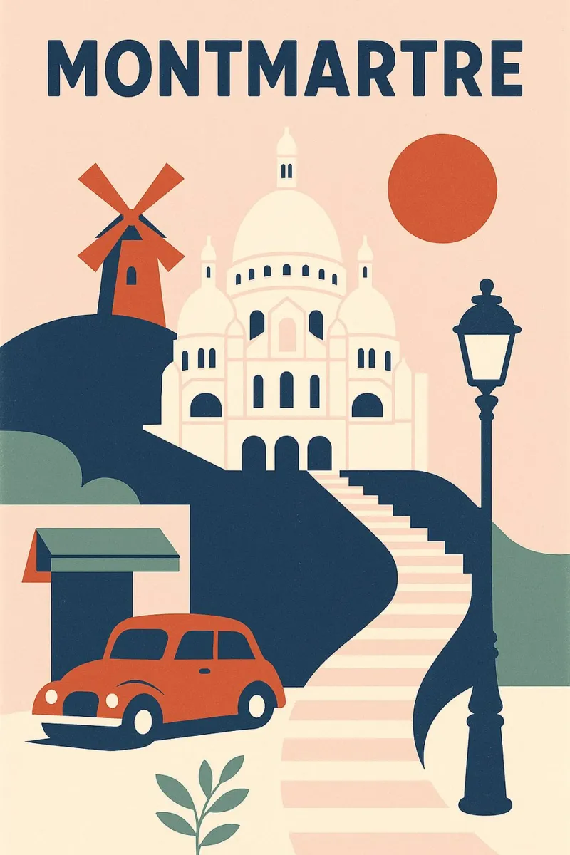 Montmartre - Il poster retrò della Parigi bohémienne poster con telaio in alluminio da JETLAG | affiches voyage