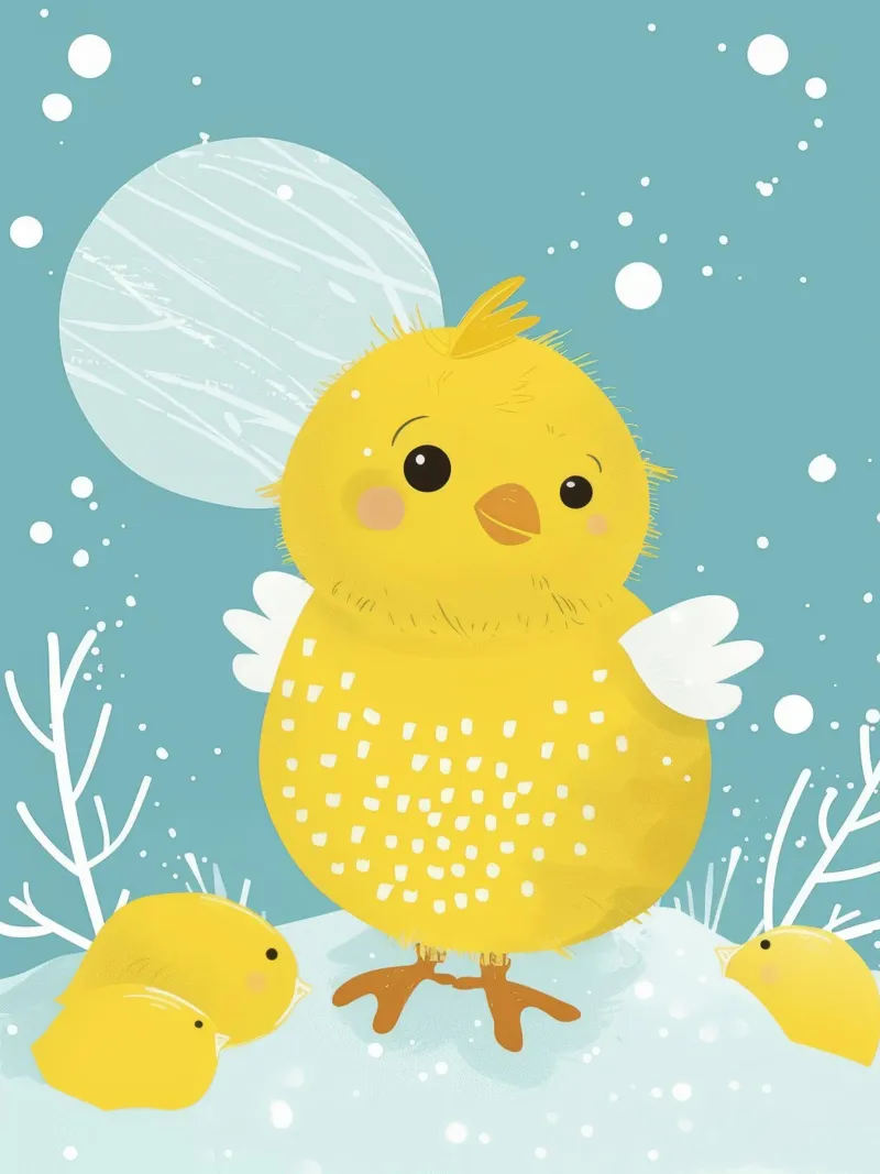 Piccolo pulcino giallo in una scena di neve pellicola backlit da DesignDoodle